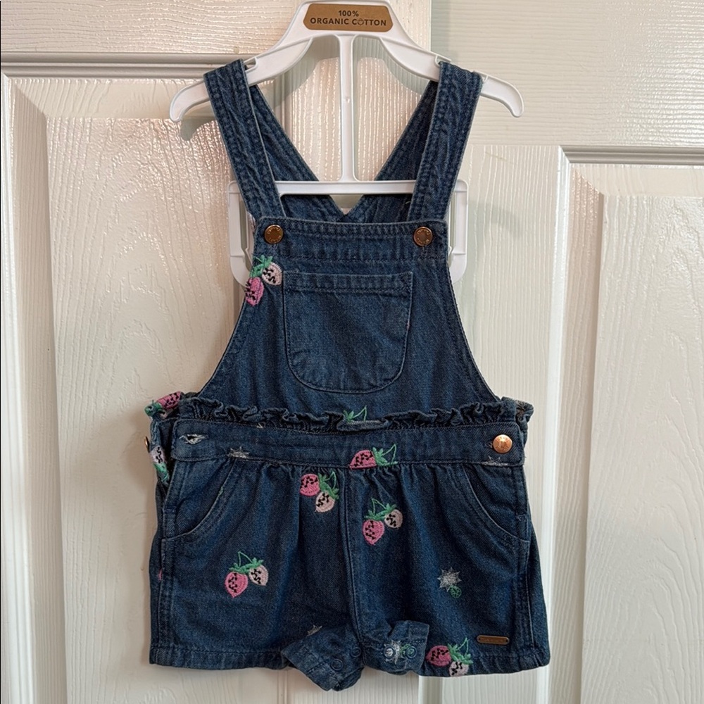 Kids Denim Overalls with Strawberry Embroidery